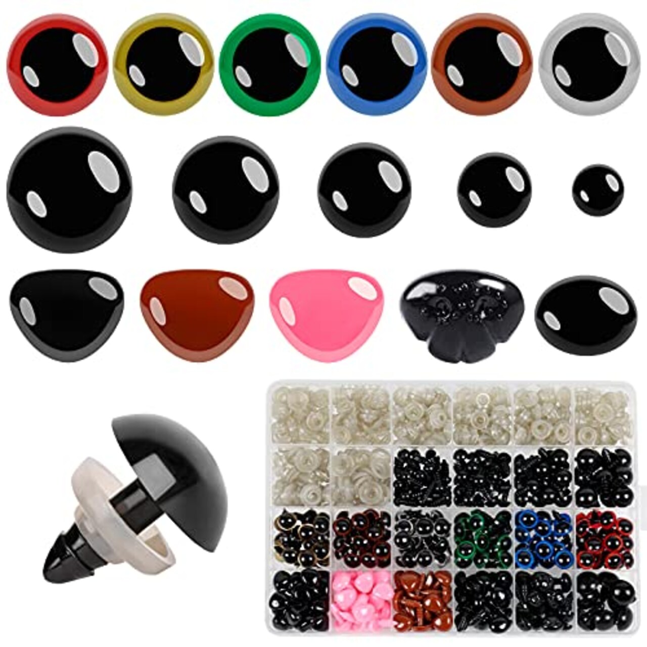 600pcs Plastic Colored Safety Eyes and Noses for Amigurumi, 6mm~14mm